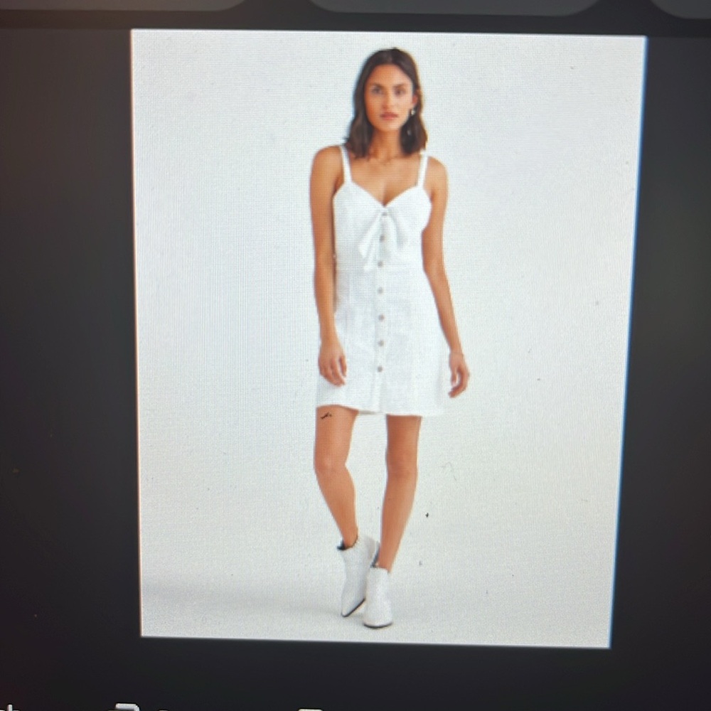 7 for All Mankind White Denim Mini Doible Bow Tie Dress, Size S